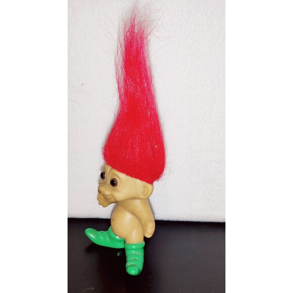 Vintage Christmas Russ Troll Doll Elf Red Hair Brown Eyes Green Shoes 3 inches - Picture 4 of 6